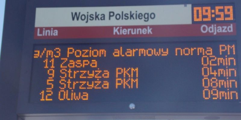 Informacje o stanie powietrza w Gdańsku na tablicach na przystankach