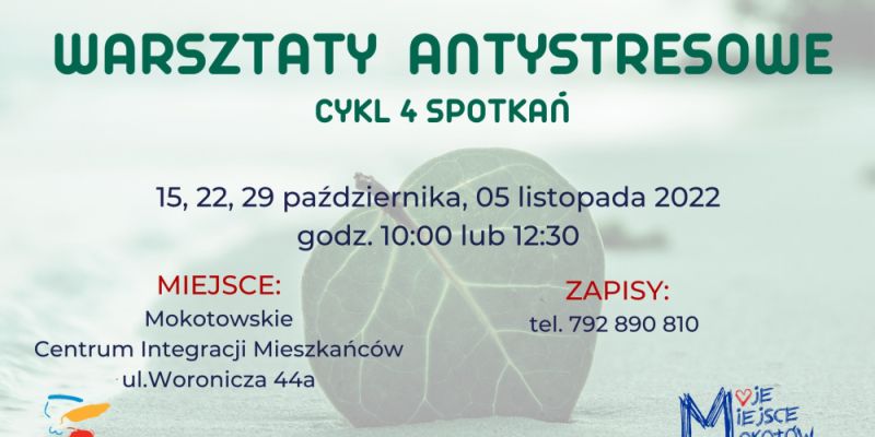 Zapraszamy seniorów na cykl 4 warsztatów antystresowych.