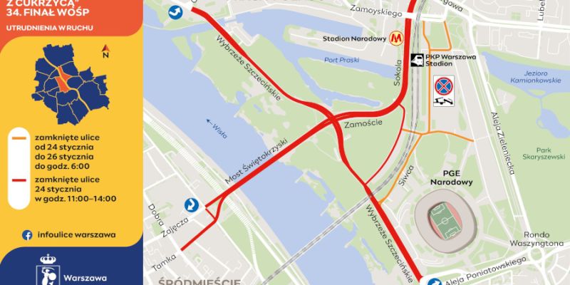 WOŚP gra i biega - weekendowe zmiany w ruchu i komunikacji miejskiej w Warszawie